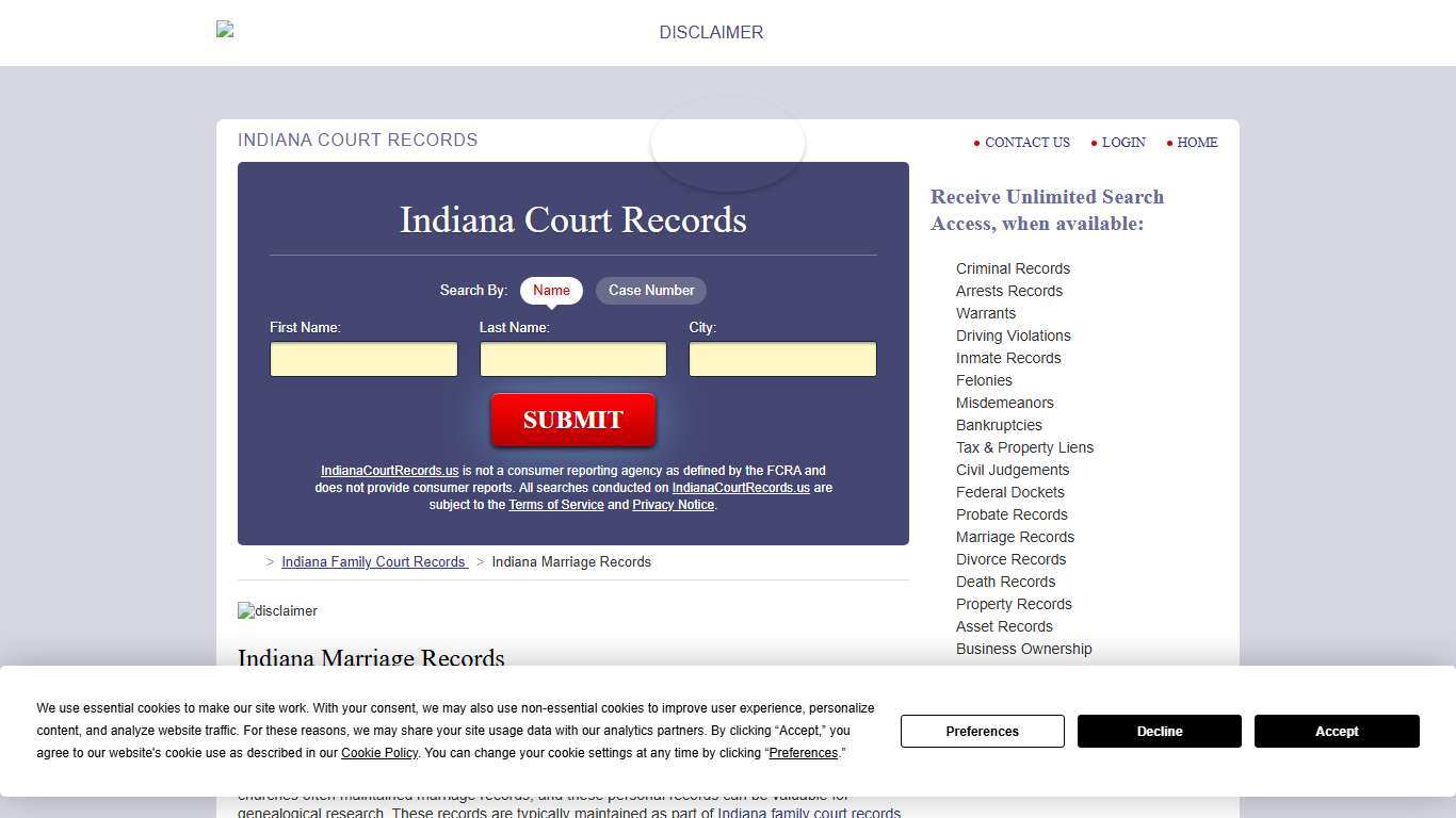 Indiana Marriage Records Search | IndianaCourtRecords.us